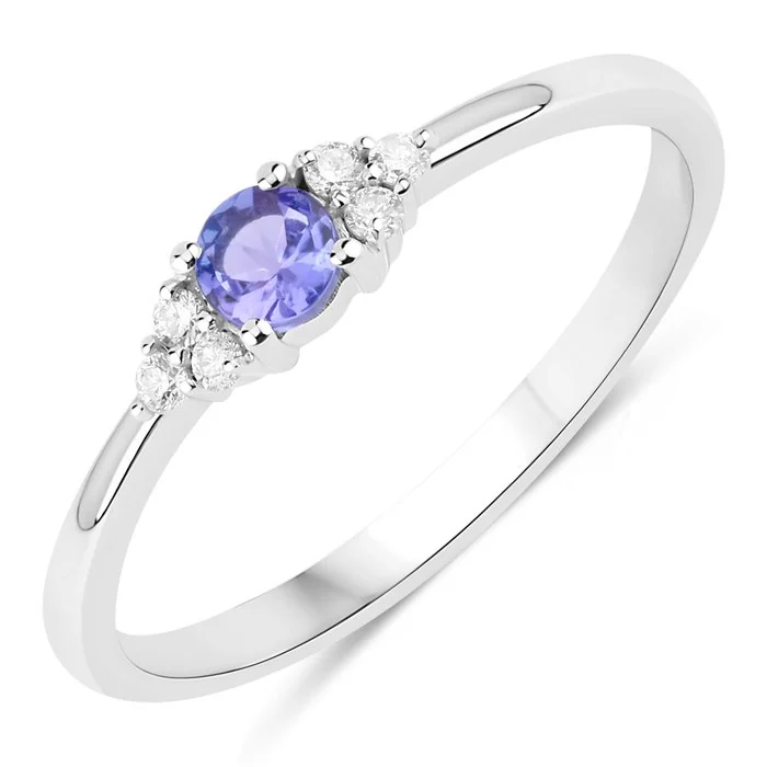 Ring - 14 kt. White gold - 0.27ct. tw. Tanzanite - Diamond - Certified Gold Jewelry