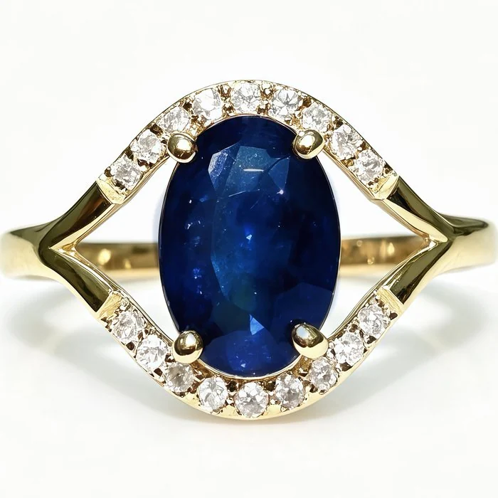 Ring - 14 kt. Yellow gold - 1.43ct. tw. Sapphire - Diamond - The Eye of Angel