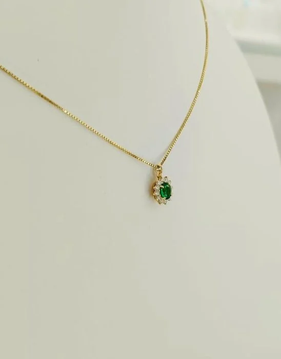Necklace - 18 kt. Yellow gold Emerald - Diamond