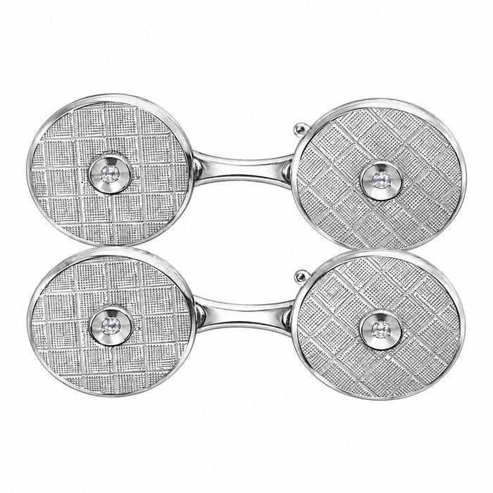 Cufflinks - 18 kt. White gold - 0.04ct. tw. Diamond (Natural) - Made in Italy - Handmade