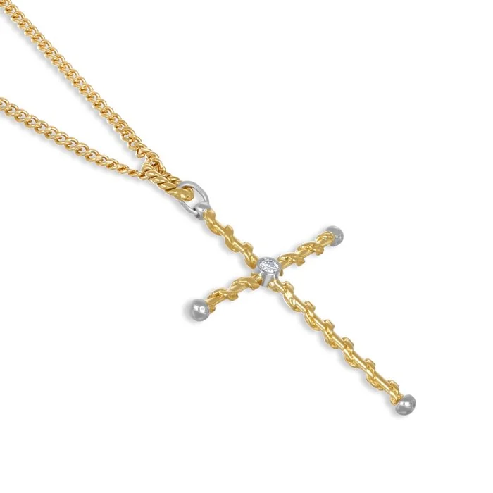 Necklace with pendant - 18 kt. White gold, Yellow gold - 0.08ct. tw. Diamond (Natural) - Handmade - Made in Italy