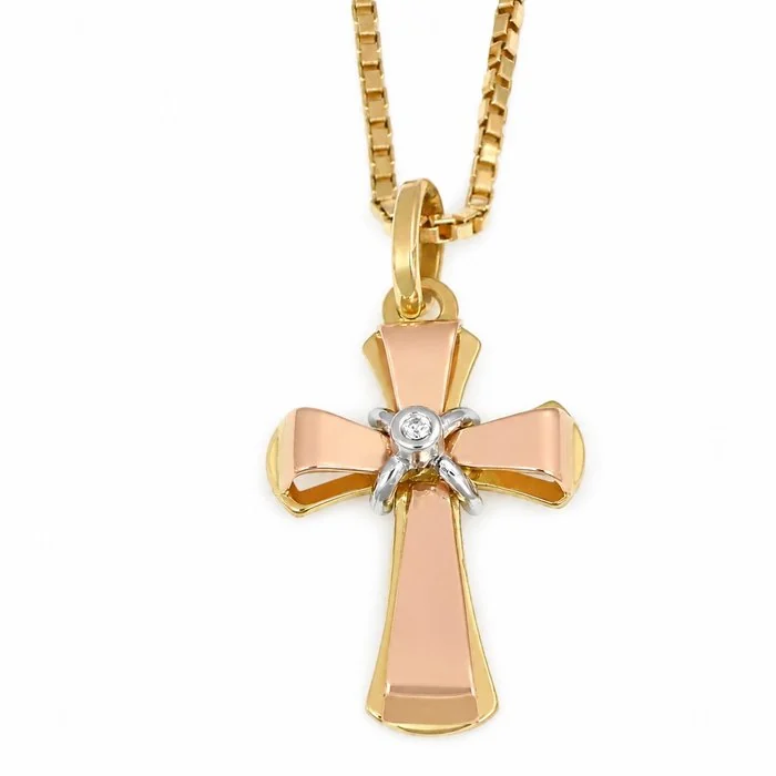 Necklace with pendant - 18 kt. White gold, Yellow gold, Rose gold - 0.02ct. tw. Diamond (Natural) - Made in Italy - Handmade