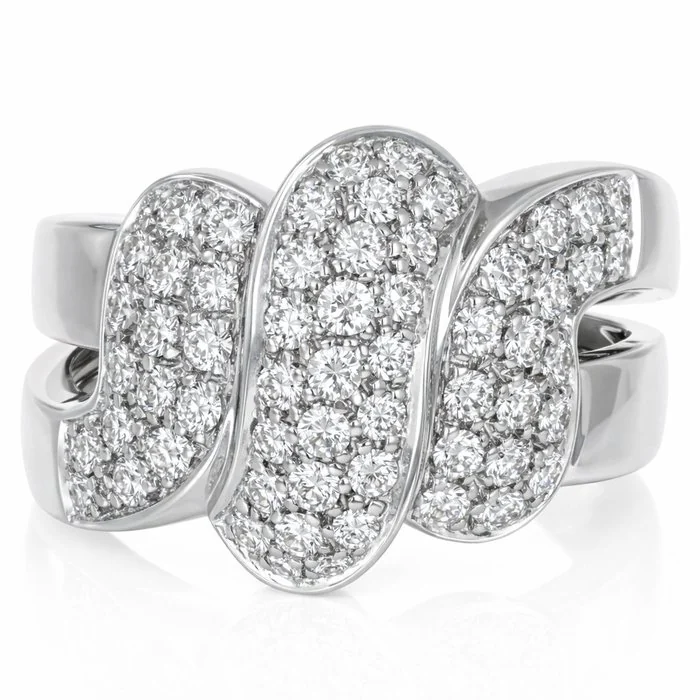 Ring - 18 kt. White gold - 0.92ct. tw. Diamond (Natural) - Made in Italy - Handmade