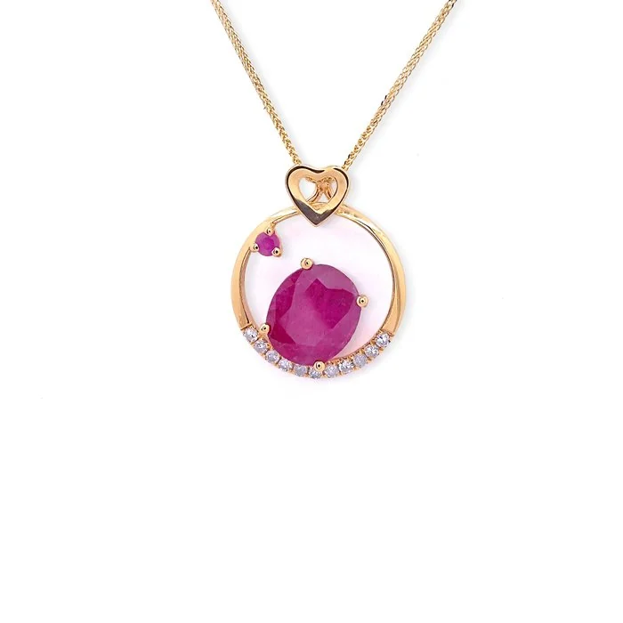 Necklace with pendant - 14 kt. Yellow gold - 1.28ct. tw. Ruby - Diamond
