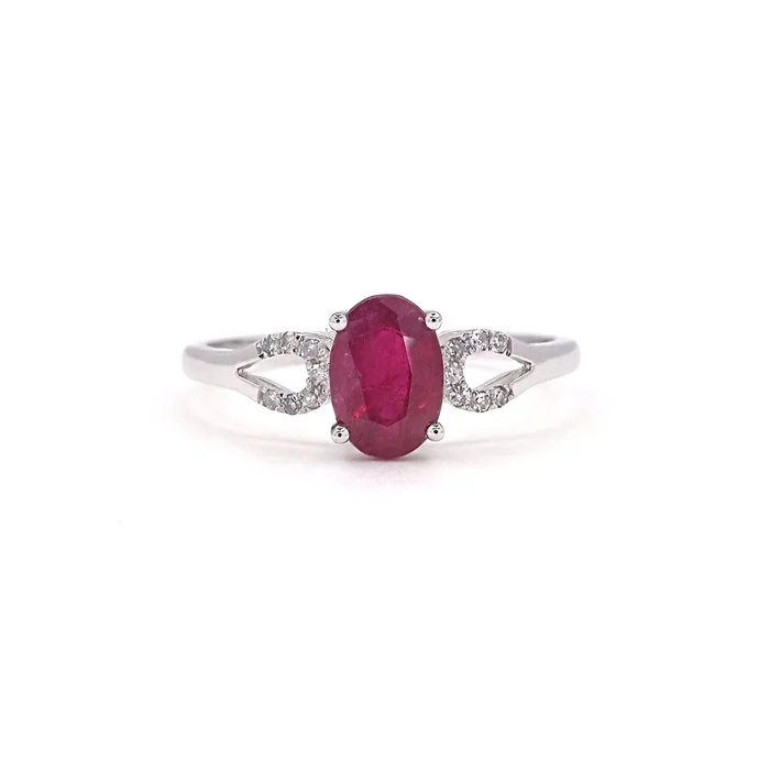 Ring - 14 kt. White gold - 1.04ct. tw. Ruby - Diamond