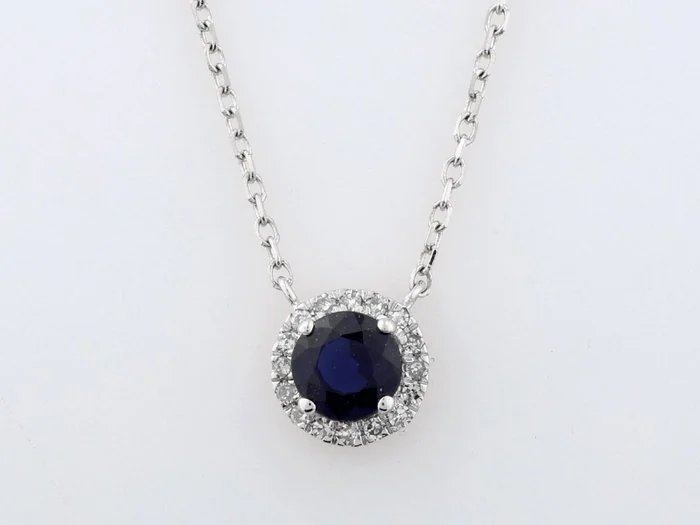 Necklace with pendant - 14 kt. White gold - 0.40ct. tw. Sapphire - Diamond