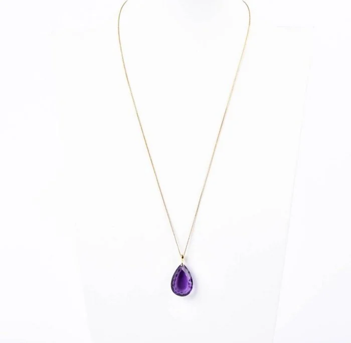 Necklace with pendant - 18 kt. Yellow gold Amethyst - Amethyst - ALGT Certified