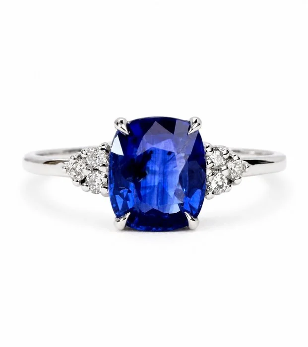 Ring - 14 kt. White gold - 1.55ct. tw. Sapphire - Diamond - MADE IN ITALY