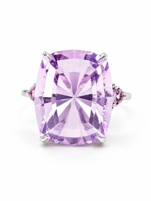 Ring - 14 kt. White gold - 9.70ct. tw. Kunzite - Sapphire