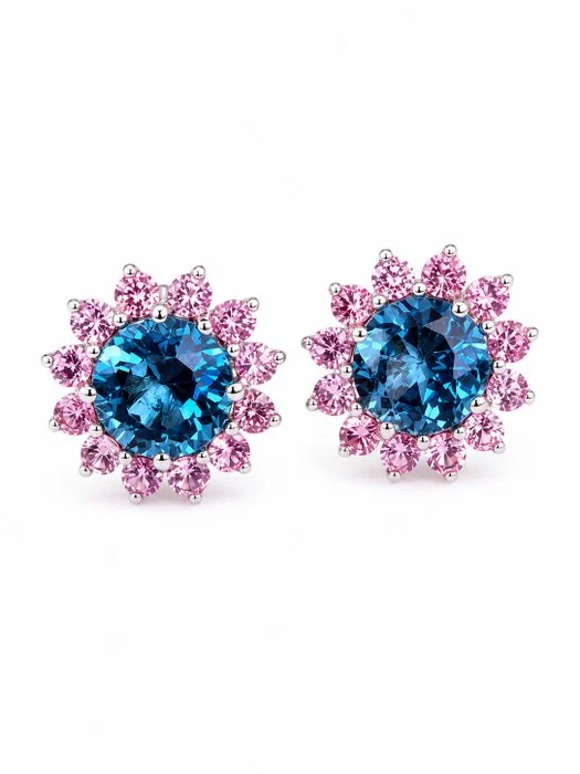 Earrings - 14 kt. White gold - 5.60ct. tw. Topaz - Sapphire - MADE IN ITALY