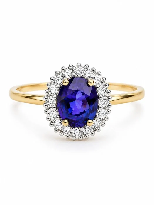 Cocktail ring - 14 kt. White gold, Yellow gold - 1.15ct. tw. Sapphire - Diamond - MADE IN ITALY