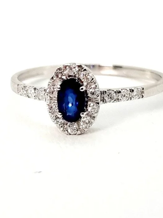 Ring - 18 kt. White gold Sapphire - Diamond