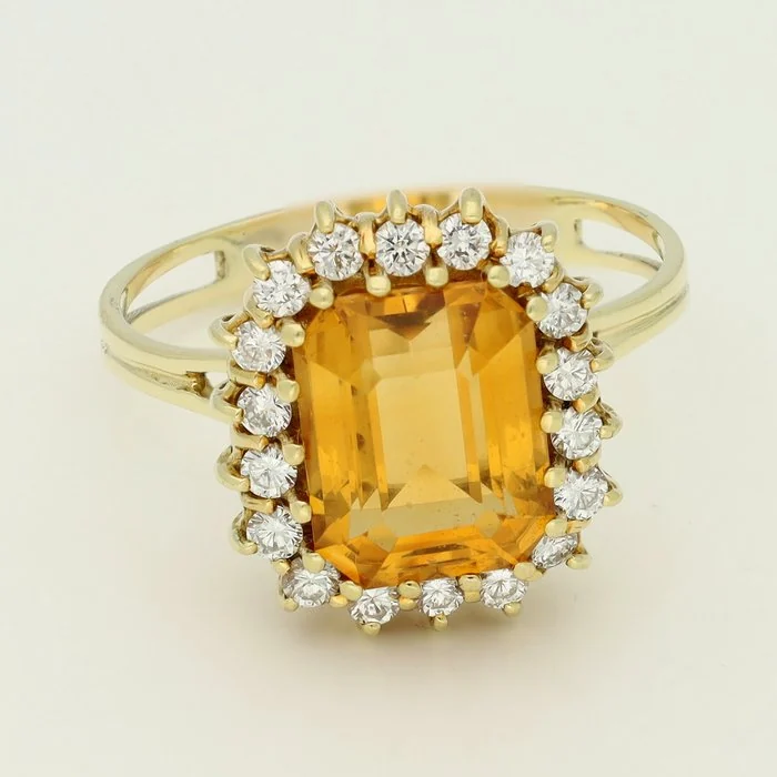 Ring - 14 kt. Yellow gold Citrine - Diamond