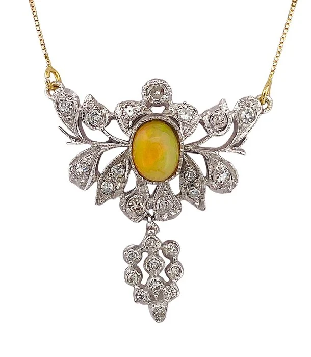 Necklace - 18 kt. Platinum, Yellow gold Opal - Diamond