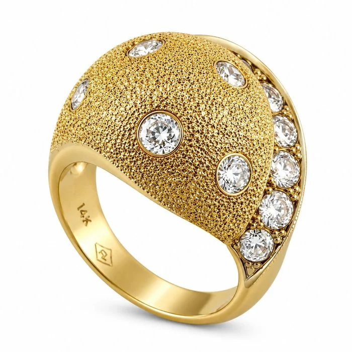 Ring - 14 kt. Yellow gold, Exclusive 14K Yellow Gold Textured 1.20ct Diamond Dome Ring - 1.20ct. tw. Diamond (Natural)