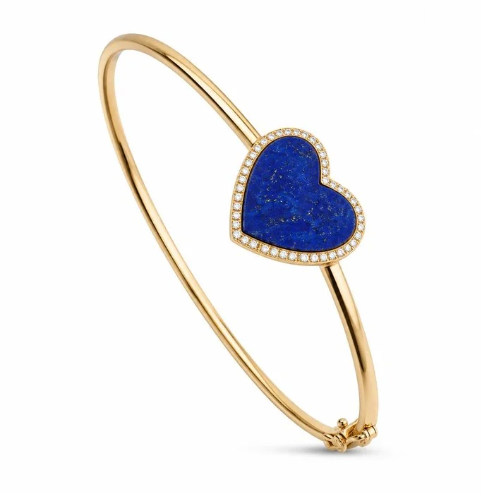 Bracelet - 14 kt. Rose gold, Exclusive 14K Rose Gold Lapis Lazuli Heart and 0.22ct Diamond Bracelet - 0.22ct. tw. Diamond (Natural)