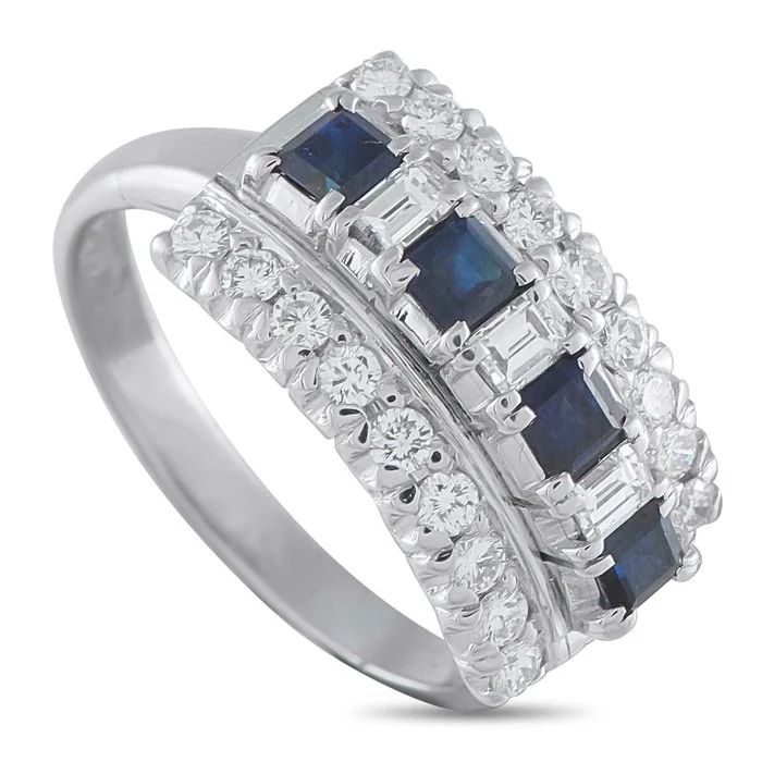 Ring Platinum, Platinum 0.69ct Diamond and Sapphire Ring - 1.50ct. tw. Diamond (Natural) - Sapphire