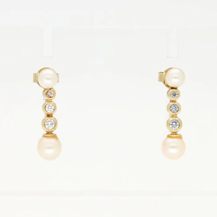 Earrings - 8 kt. Yellow gold Diamond (Natural) - Pearl