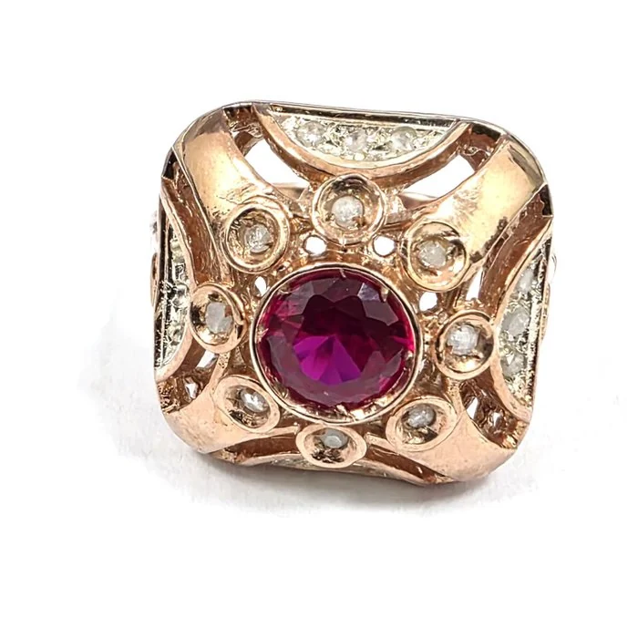 Ring - 9 kt. Rose gold, Silver Spinel - Diamond