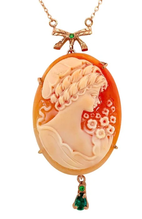 Necklace - 9 kt. Rose gold, Silver Emerald