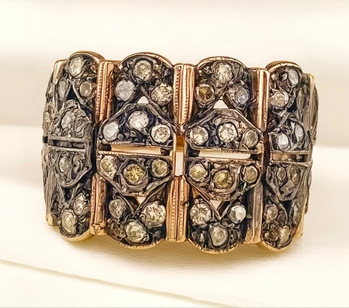 Ring - 9 kt. Rose gold, Silver Diamond (Natural)