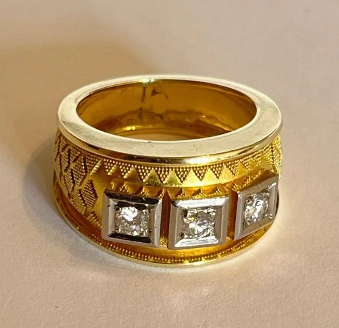Ring - 14 kt. Yellow gold - 0.30ct. tw. Diamond (Natural) - Granulation craftsmanship