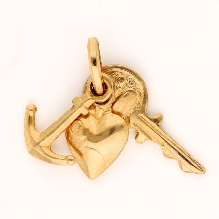 Pendant - 18 kt. Yellow gold - Heart - Cross - Key