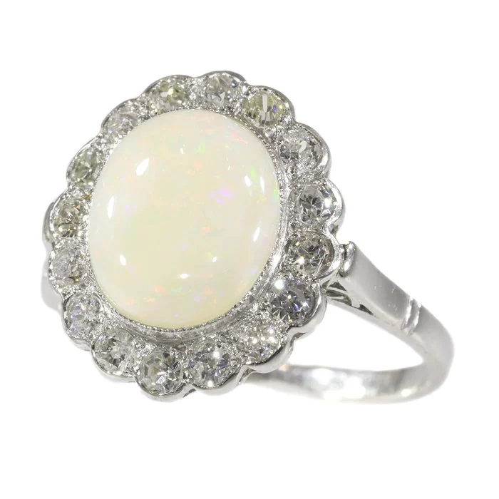 Ring Platinum - 2.50ct. tw. Opal - Diamond - Vintage 1940