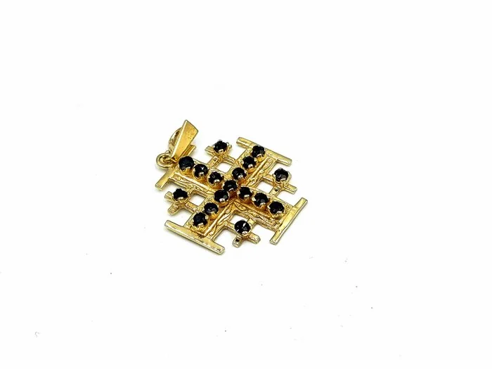 Cross pendant - 14 kt. Yellow gold - Sapphire