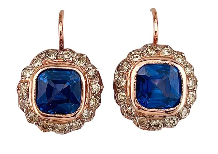 Earrings - 9 kt. Rose gold, Silver Sapphire - Diamond