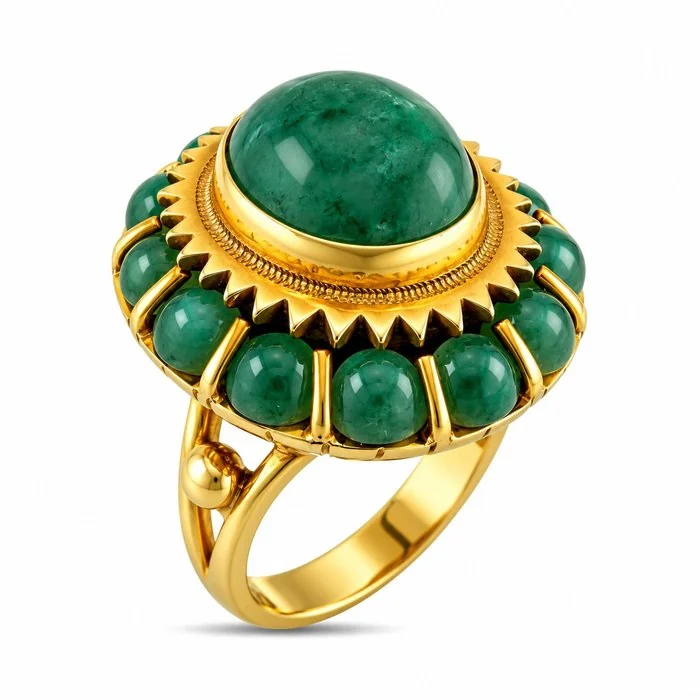 Ring - 14 kt. Yellow gold, 14K Yellow Gold Jade Cabochon Ring
