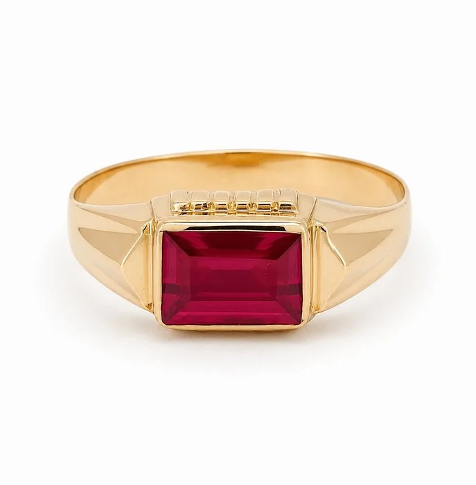 Ring - 18 kt. Yellow gold, Colored stone - Made in Italy - Handmade