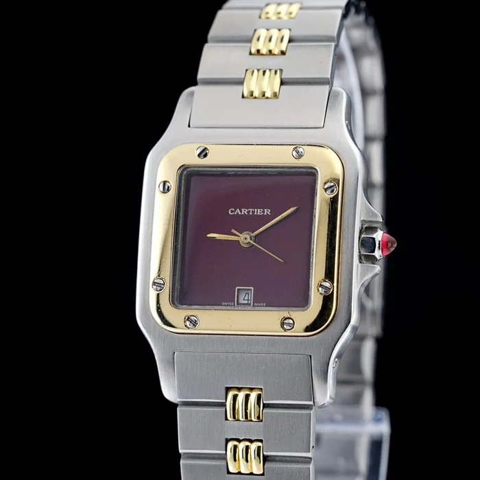 Cartier - Santos Galbee 'Burgundy Dial' - Godron bracelet - 1566 - Women - 1990 - 1999