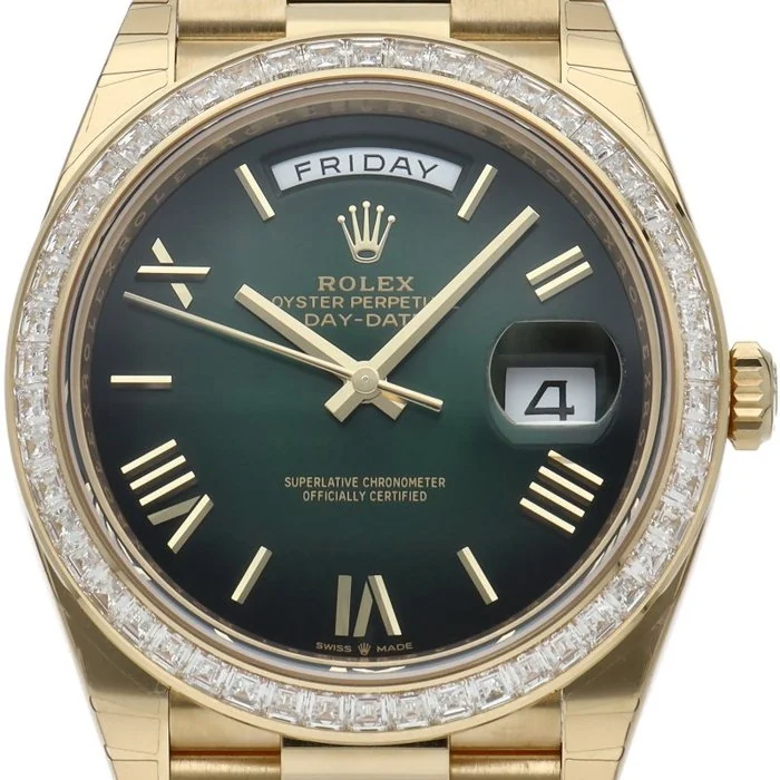 Rolex - Day - Date 40 Watch with Bucket Diamond Bezel and Green Ombre QR Code Sticker - 228398TBR - Men - 2020+