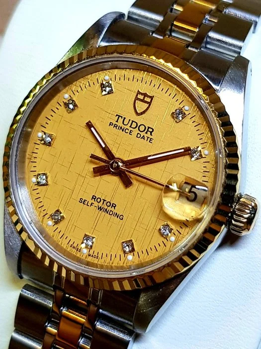 Tudor - Prince Date - "GOLD DIAMOND LINEN DIAL" - Ref. 72033 - Unisex - 2000 - 2010